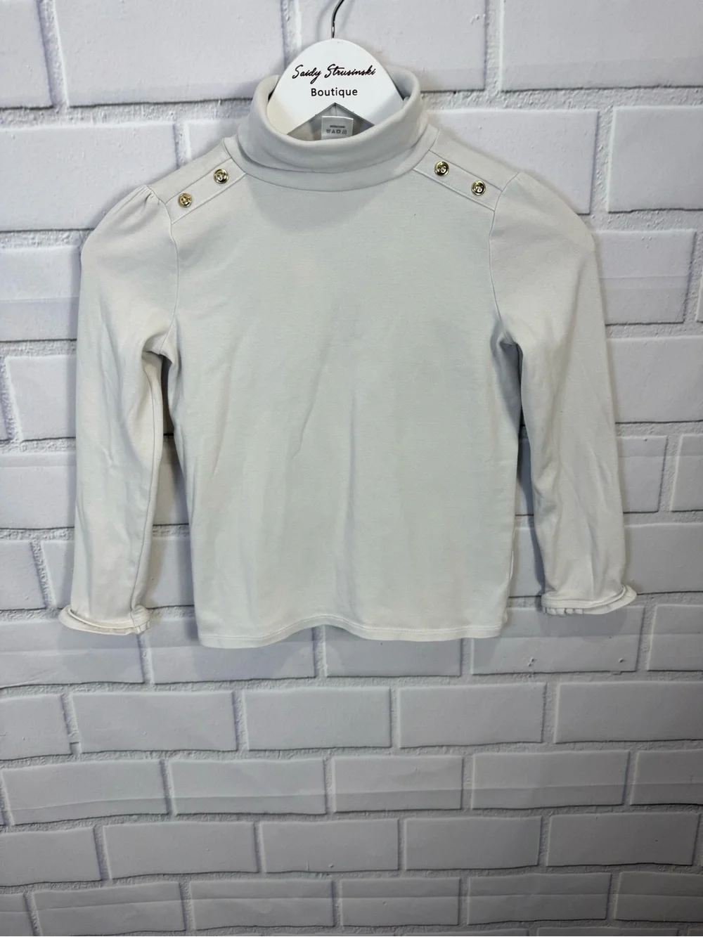 Gymboree Girls White Mock Neck Long Sleeve Top | Gold Button Detail | Size 10